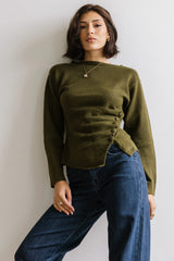 Jerzey Asymmetrical Sweater in Olive FINAL SALE