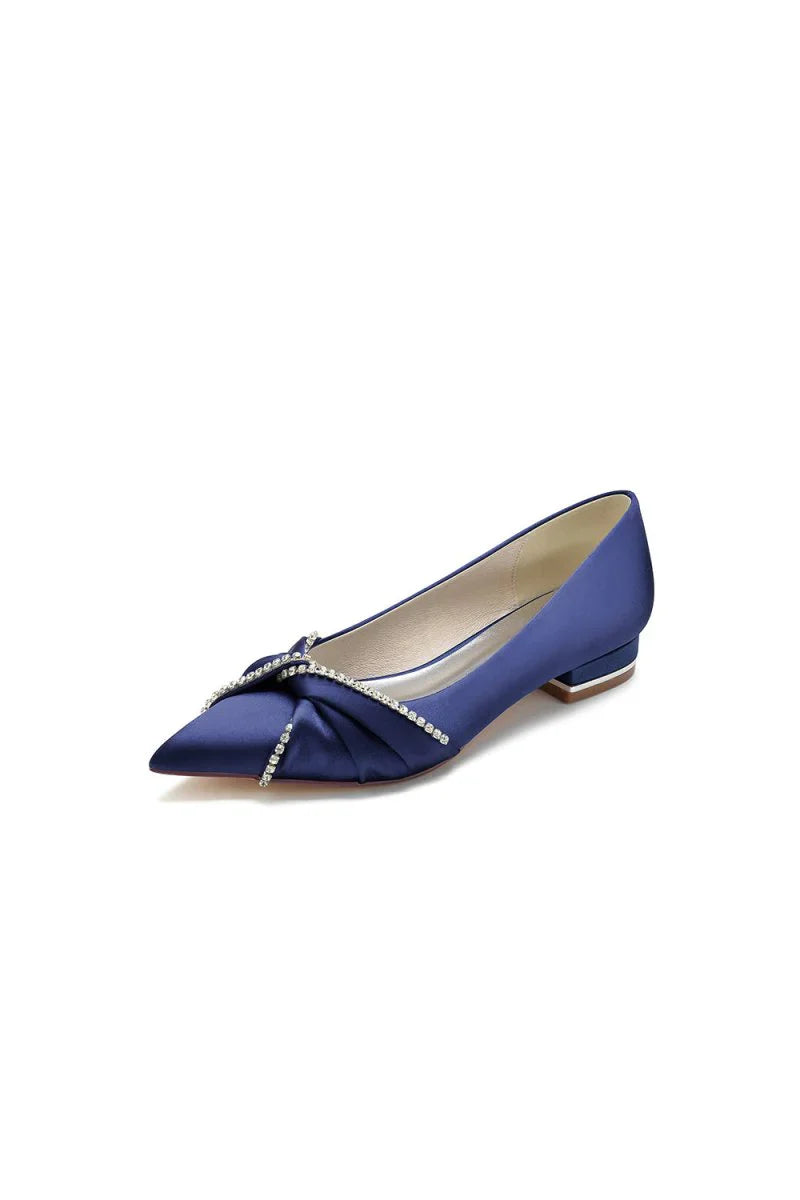 Beading Pointed Toe Satin Kitten Heels