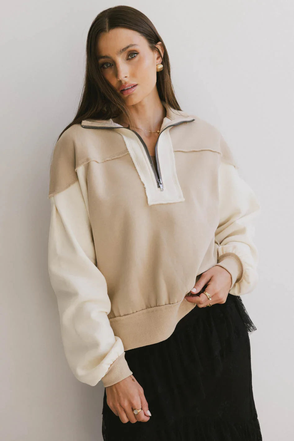 Zeya Half Zip Sweatshirt in Tan FINAL SALE