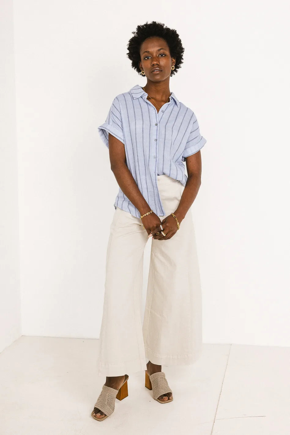 Topanga Striped Button Up in Blue FINAL SALE