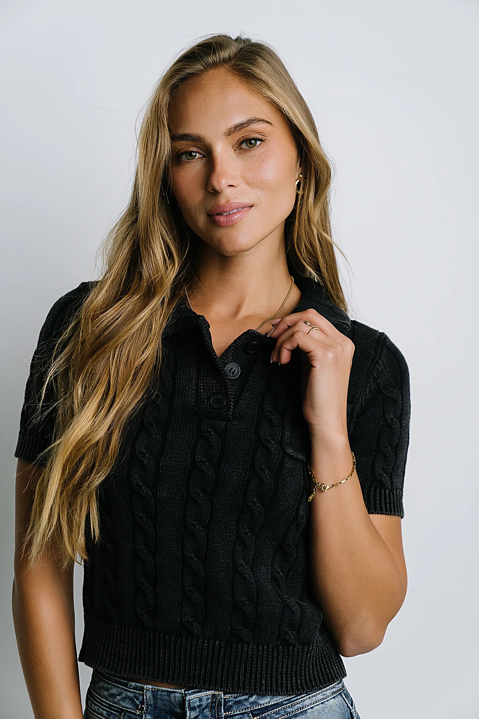 Halle Cable Knit Top in Navy