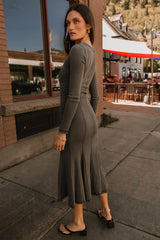 Fiona Ribbed Godet Dress in Charcoal FINAL SALE