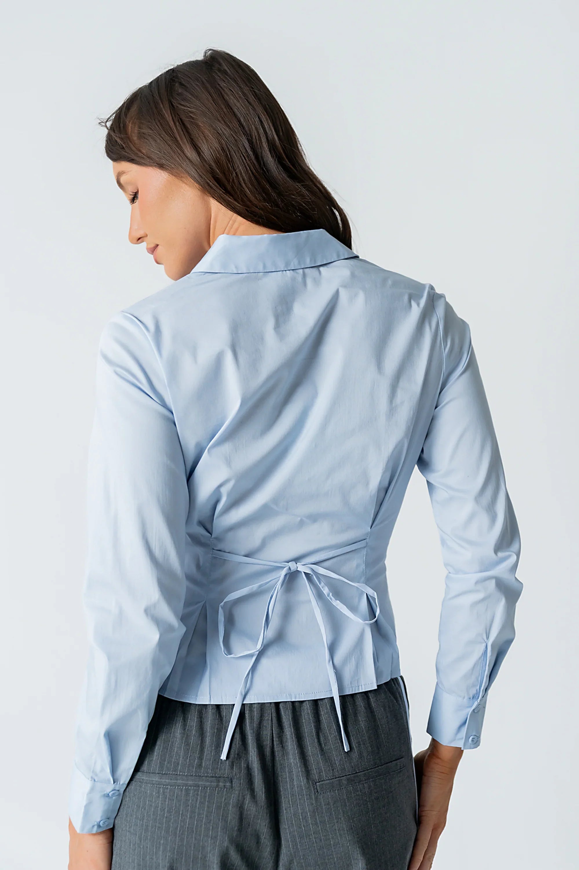 Brecken Pleated Button Up in Light Blue