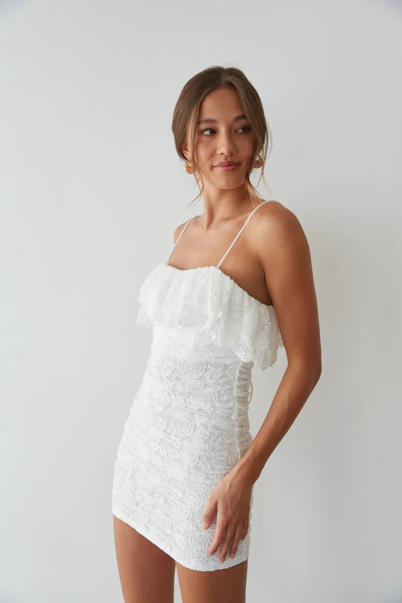 Devyn Lace Ruffle Bodycon Mini Dress