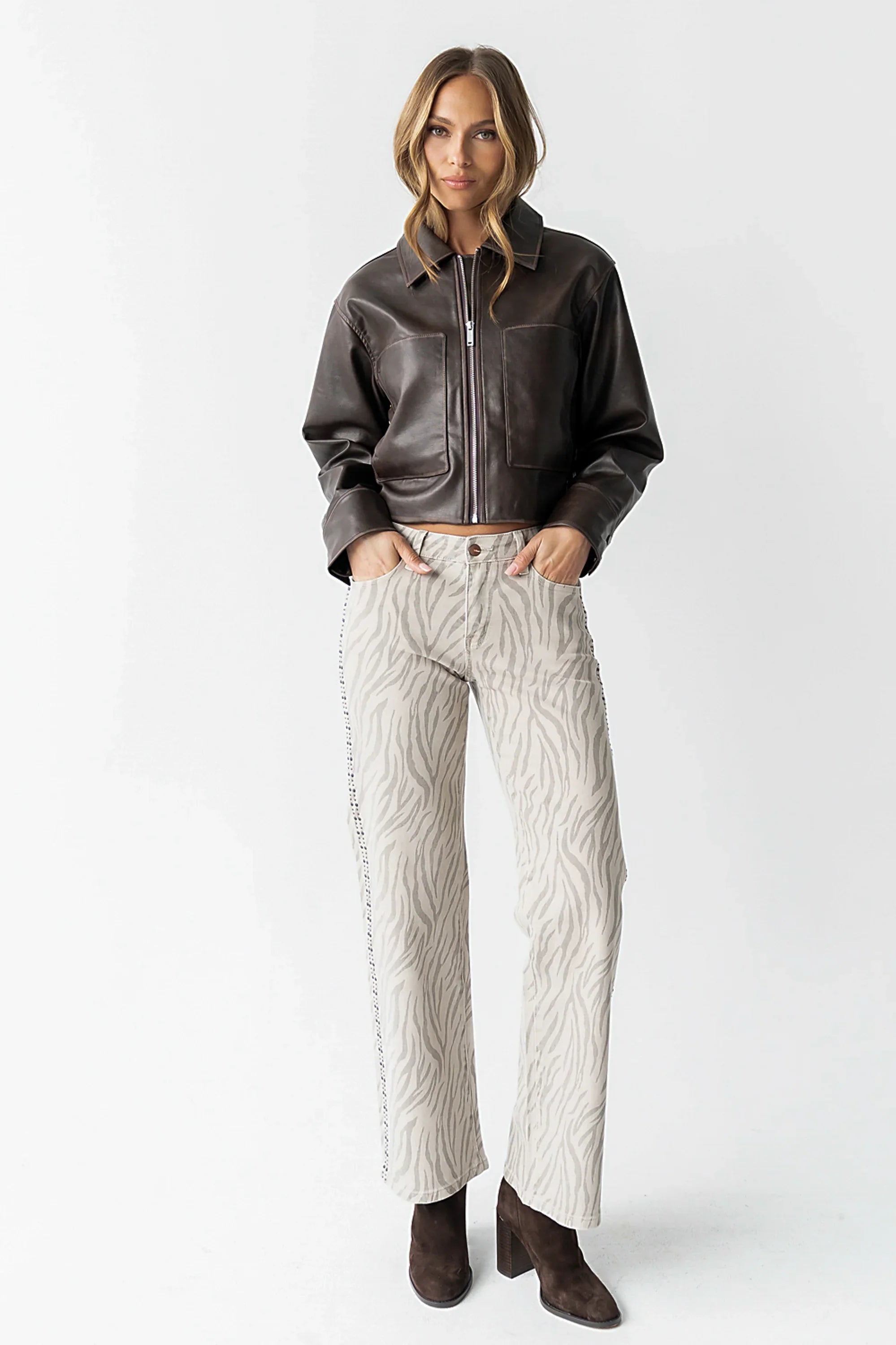 Jaymie Vegan Leather Jacket in Brown