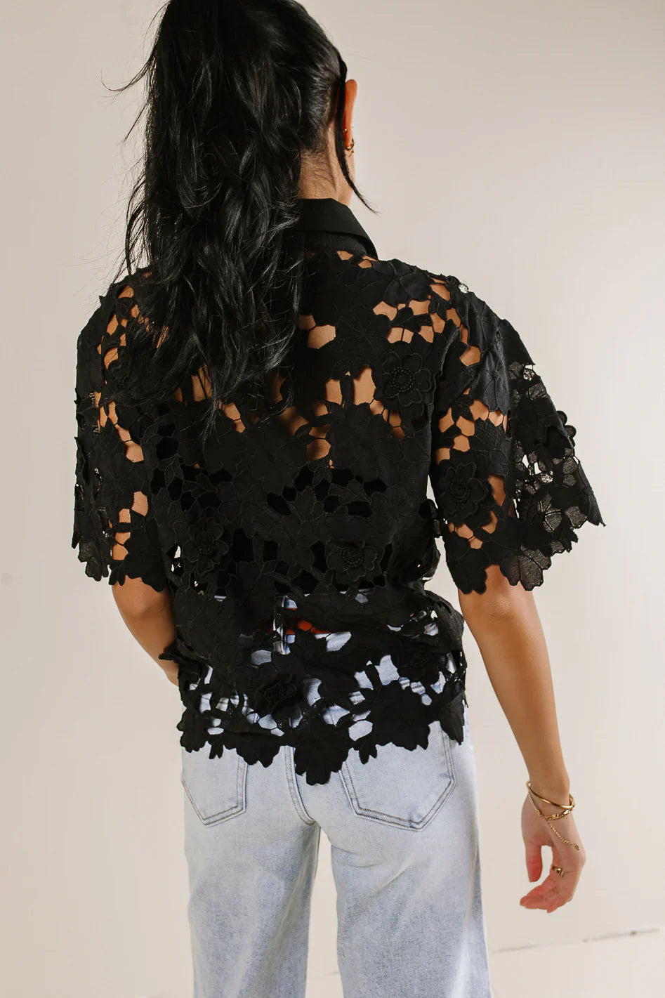 Floral Lace Button Up in Black FINAL SALE