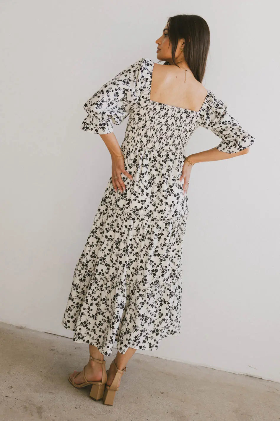 Kiran Floral Midi Dress in Cream FINAL SALE