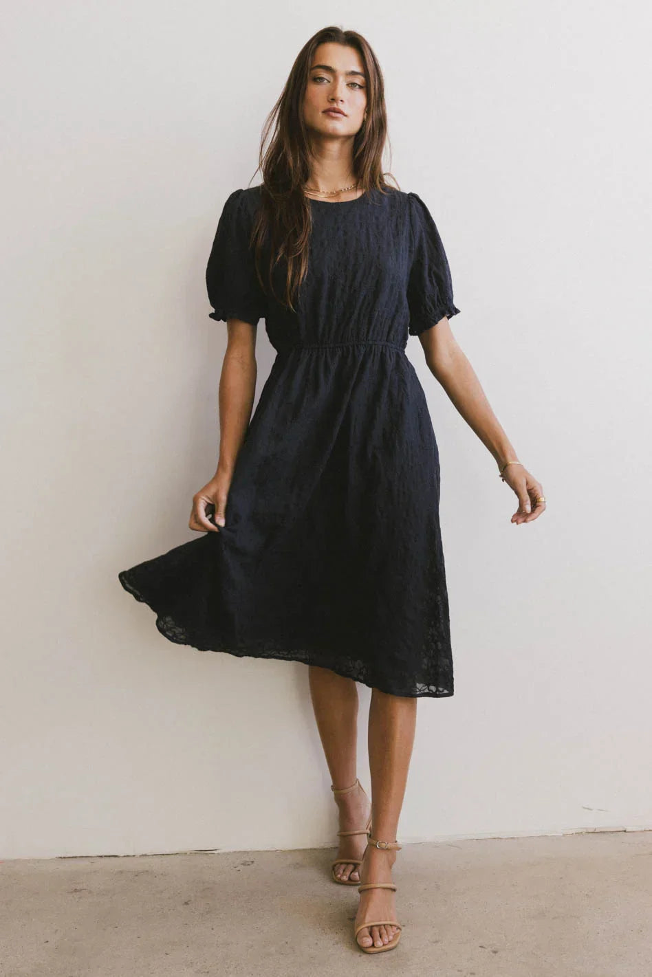 Cecy Embroidered Midi Dress in Navy FINAL SALE