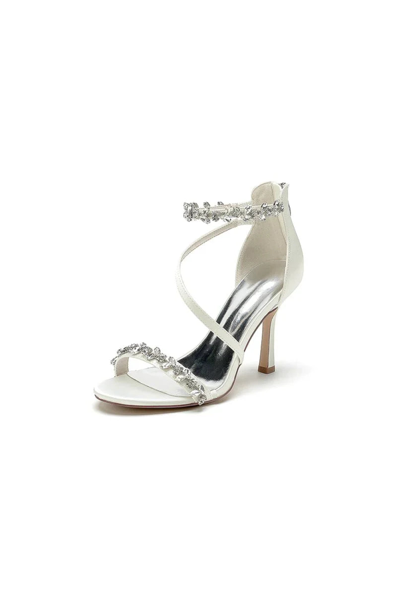 White Elegant High Heels with Crystal and Silver Accents