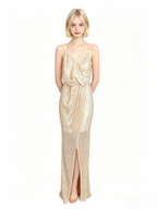 Champagne Sequin Wrap Slit Maxi Cami Dress