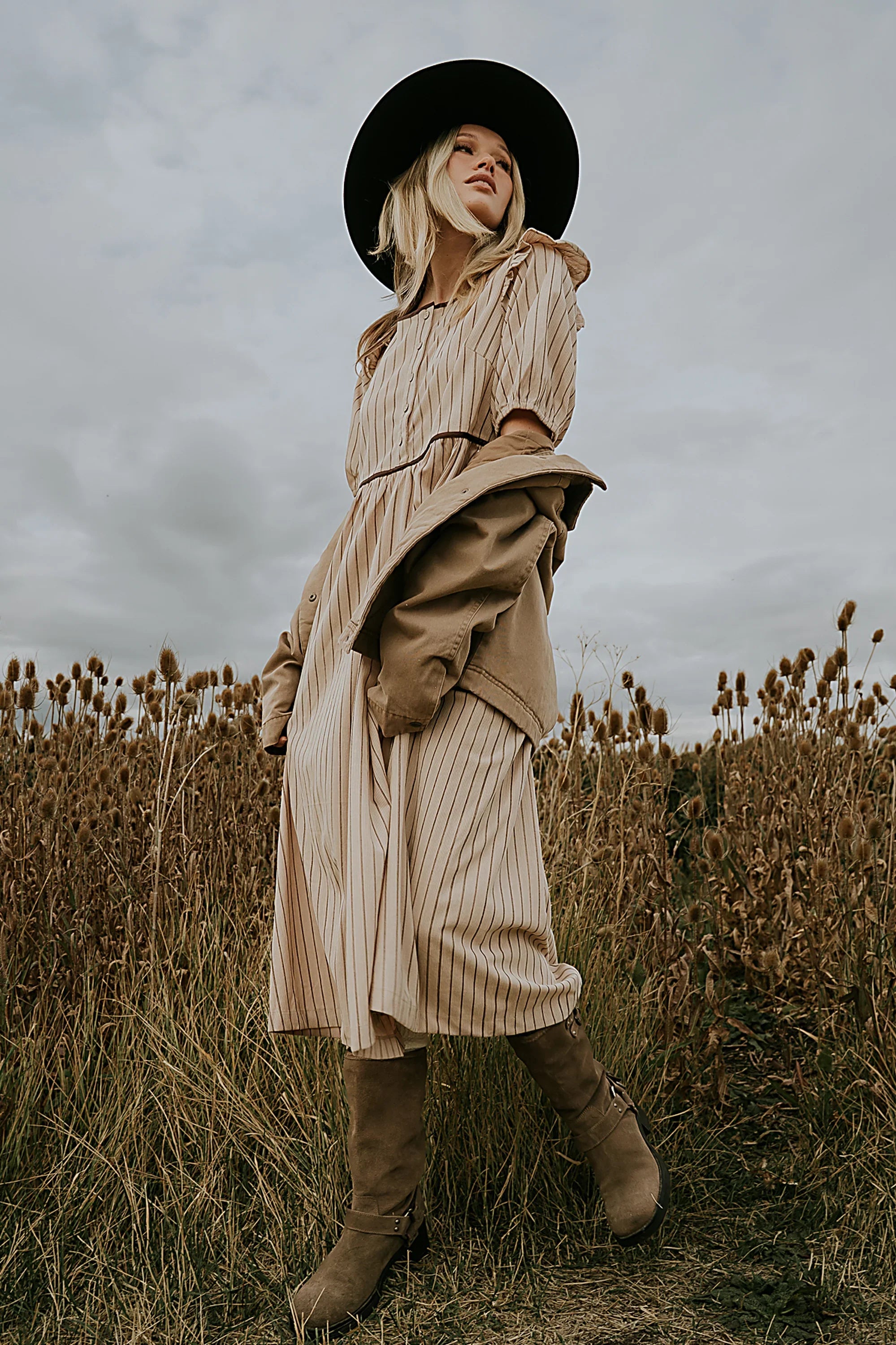 Berlin Corduroy Baby Doll Midi Dress in Taupe FINAL SALE
