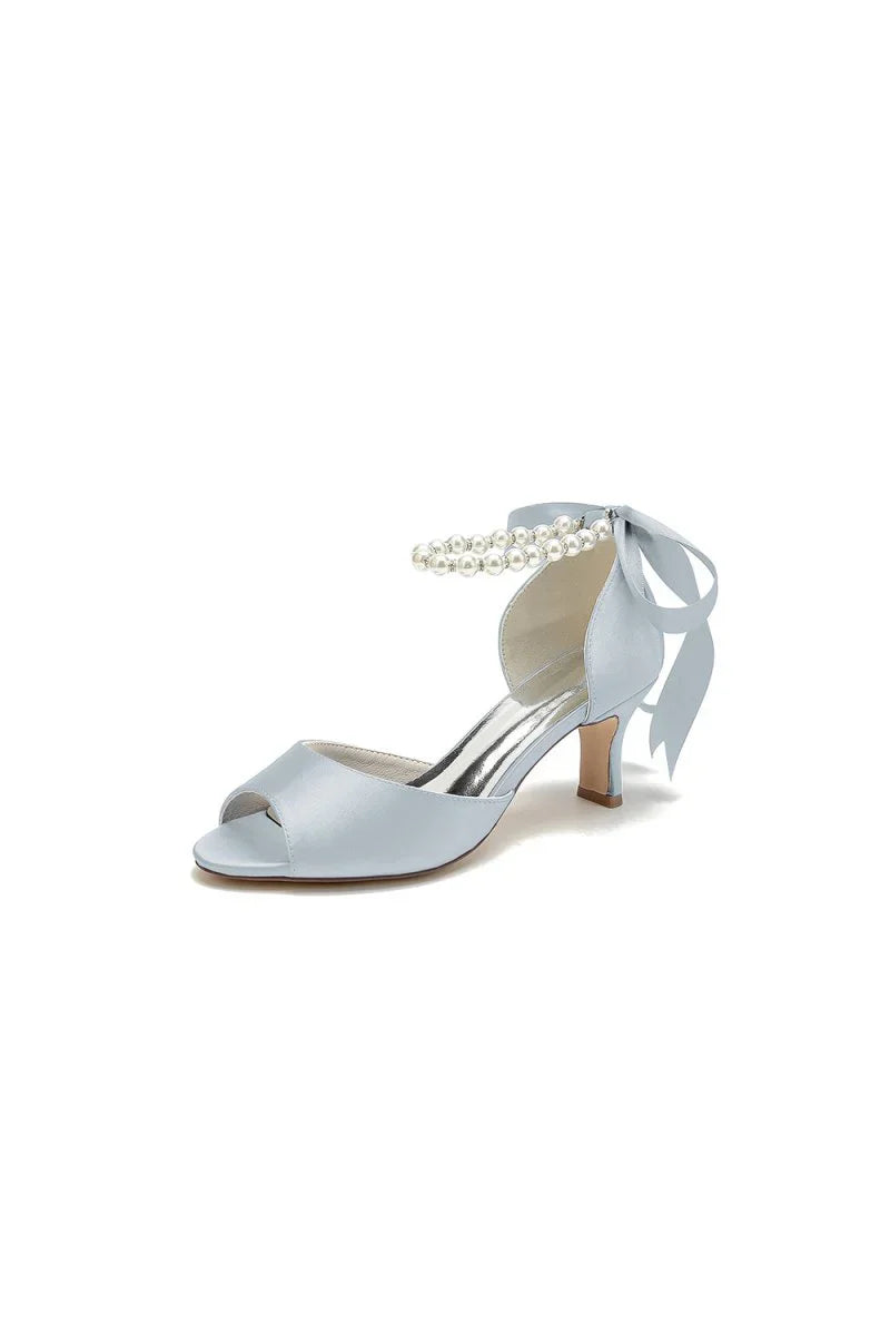 Chic Peep Toe Ribbons Faux Pearl Pumps