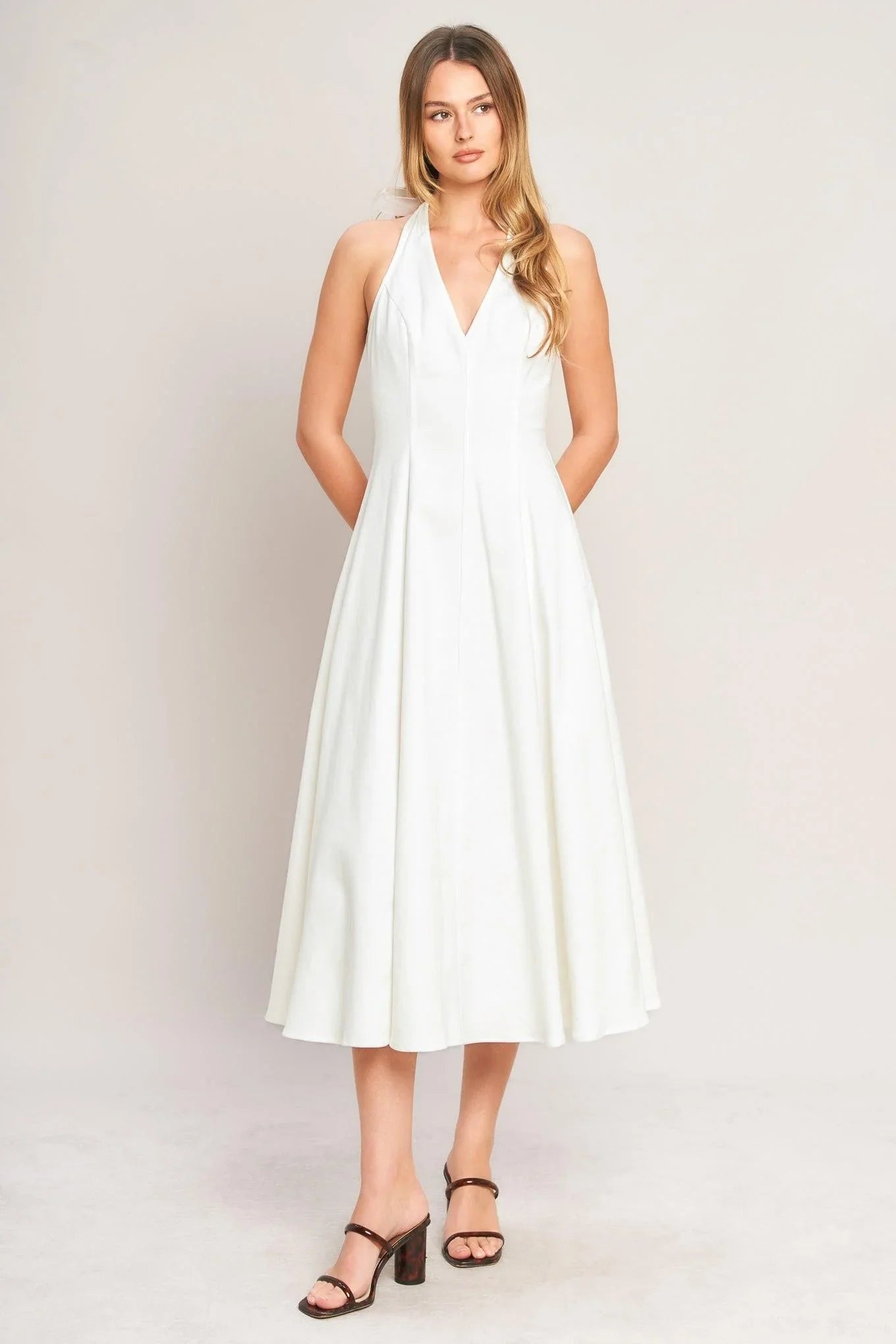 SERENE MOMENT WHITE HALTER MIDI DRESS