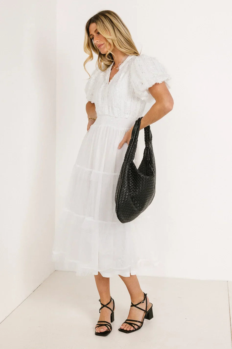 Padme Mesh Midi Dress in White FINAL SALE