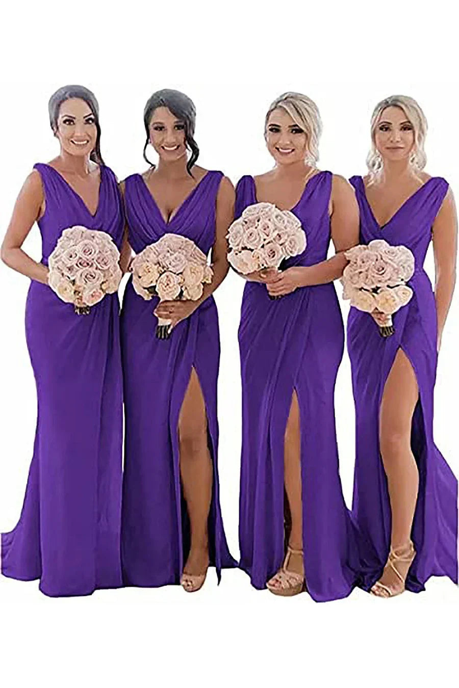 Ivory Sheath Chiffon Ruched Long Bridesmaid Dress with Slit