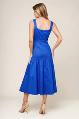 BONNIE BLUE MIDI DRESS WITH SQUARE NECKLINE DROP WAIST