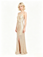 Champagne Sequin Wrap Slit Maxi Cami Dress