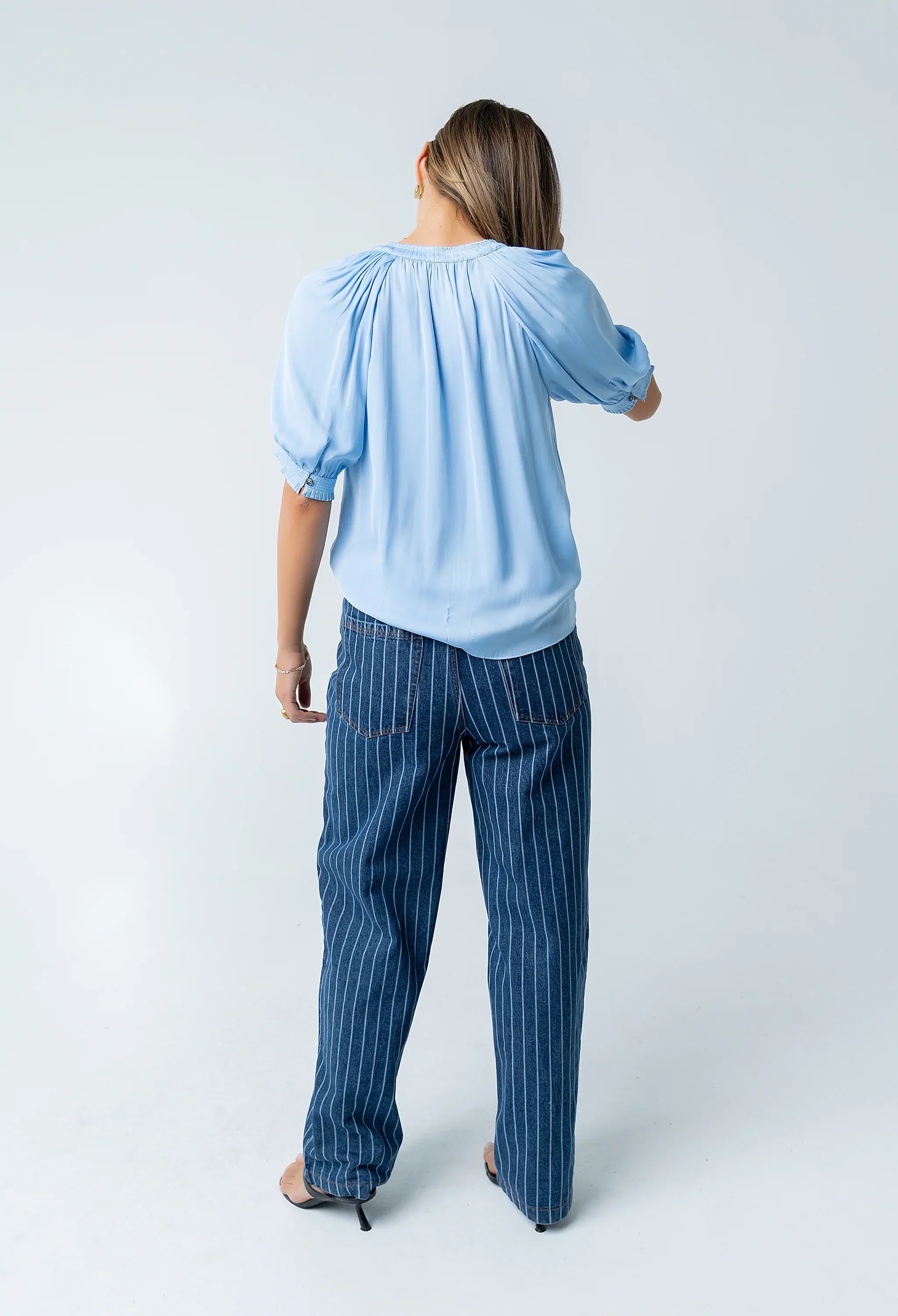 Gareth Pleated Blouse in Blue