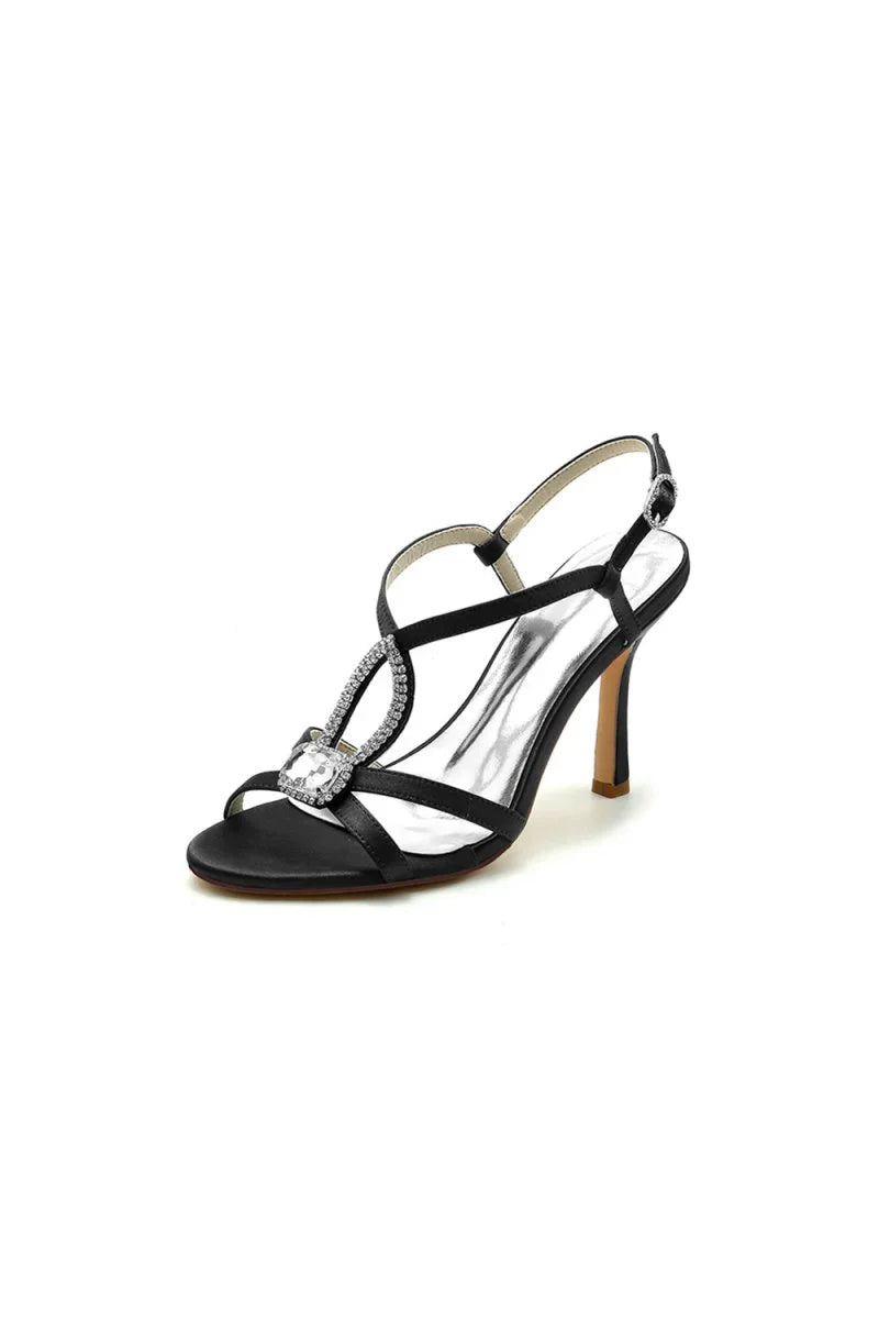 Rhinestone Satin Open Toe High Heels