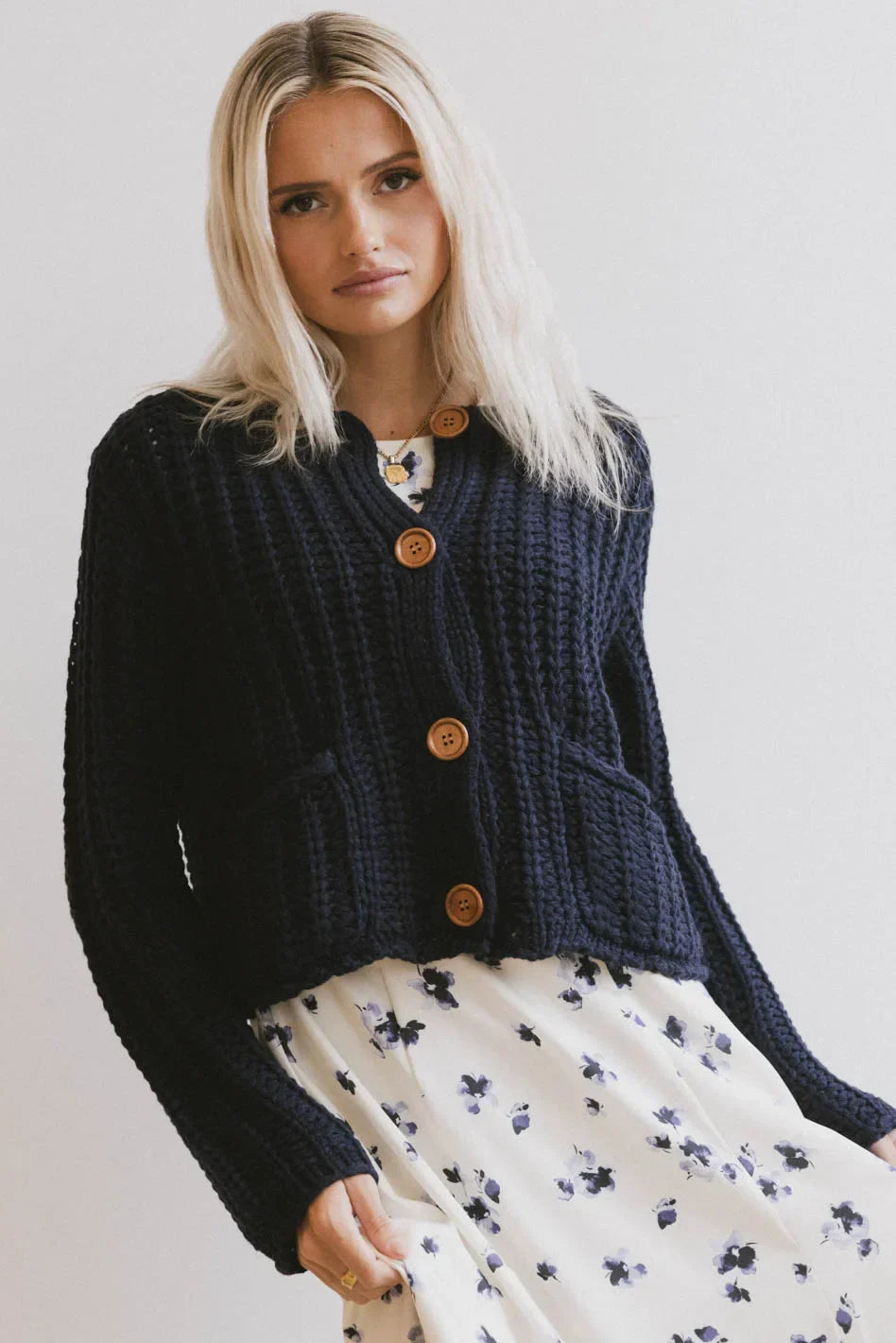 Luca Chunky Knit Sweater in Navy FINAL SALE