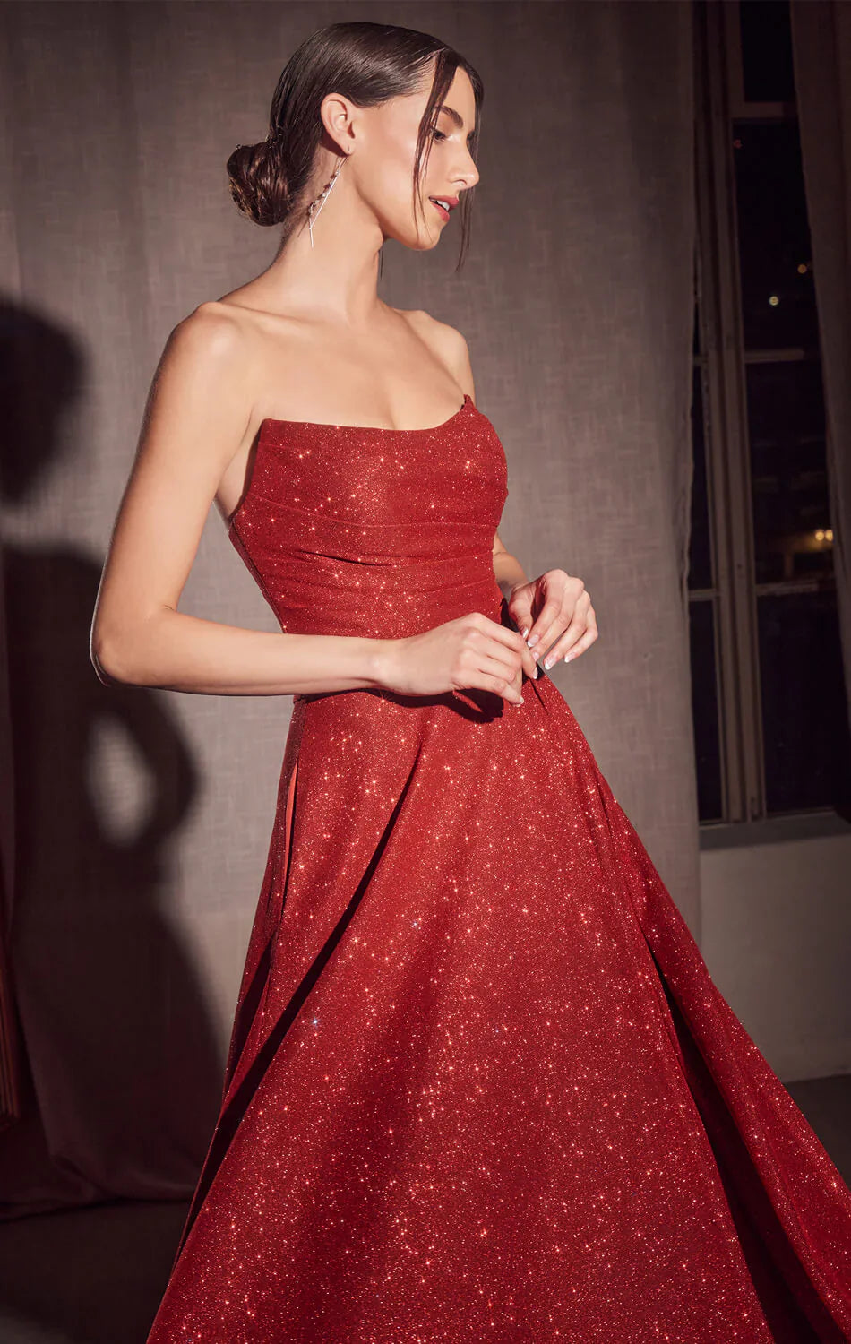 Quinn Gown Long Strapless Glitter A line Dress