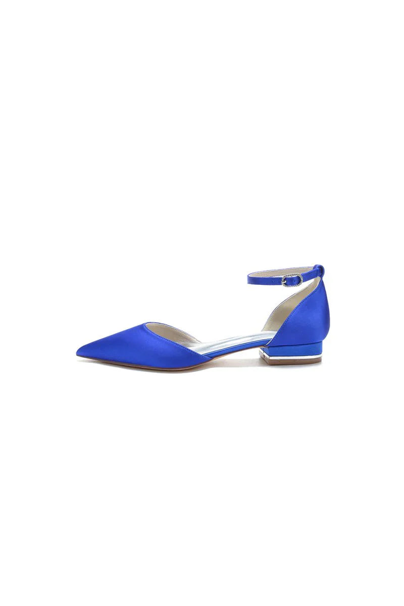 Satin Pointed Toe Ankle Strap Kitten Heels