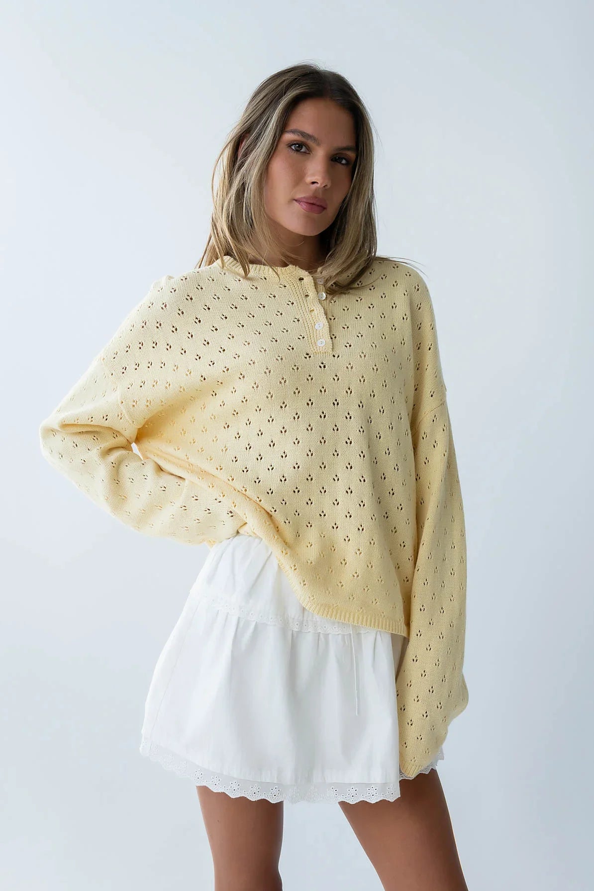 Margot Pointelle Sweater in Butter Yellow FINAL SALE