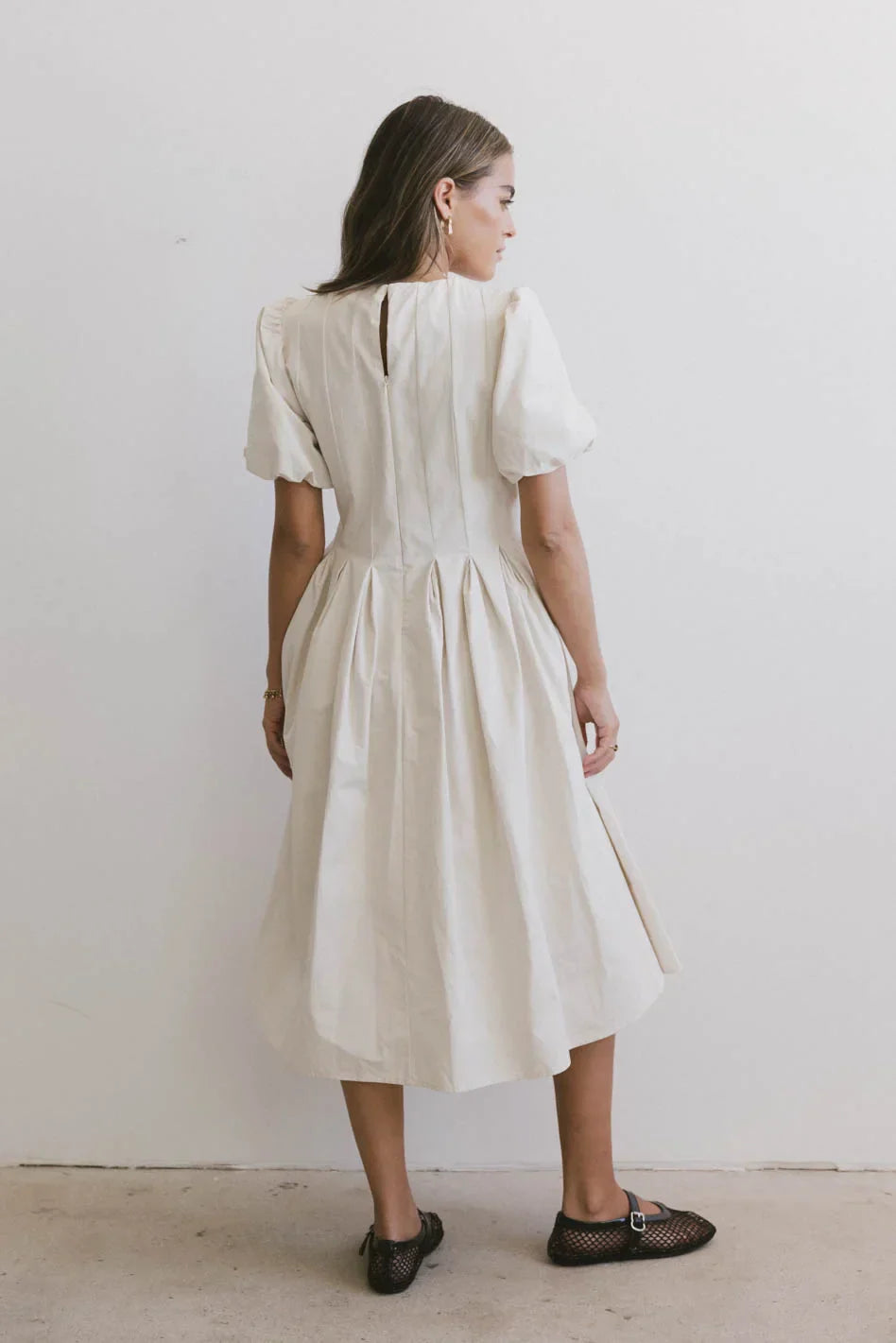 Eliana Pleated Midi Dress in Cream FINAL SALE