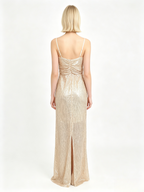 Champagne Sequin Wrap Slit Maxi Cami Dress
