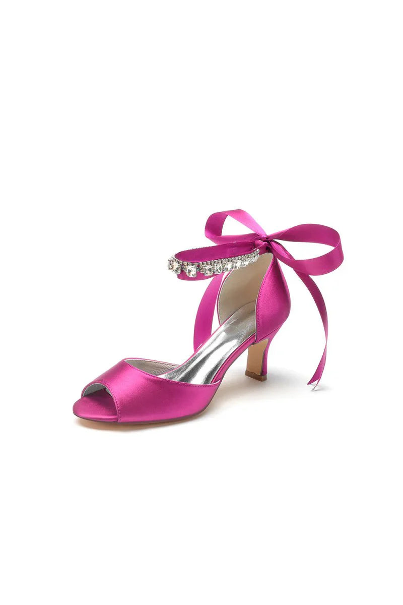 Rhinestone Peep Toe Wedding Sandals Chunky Heel Ankle Strap Shoes