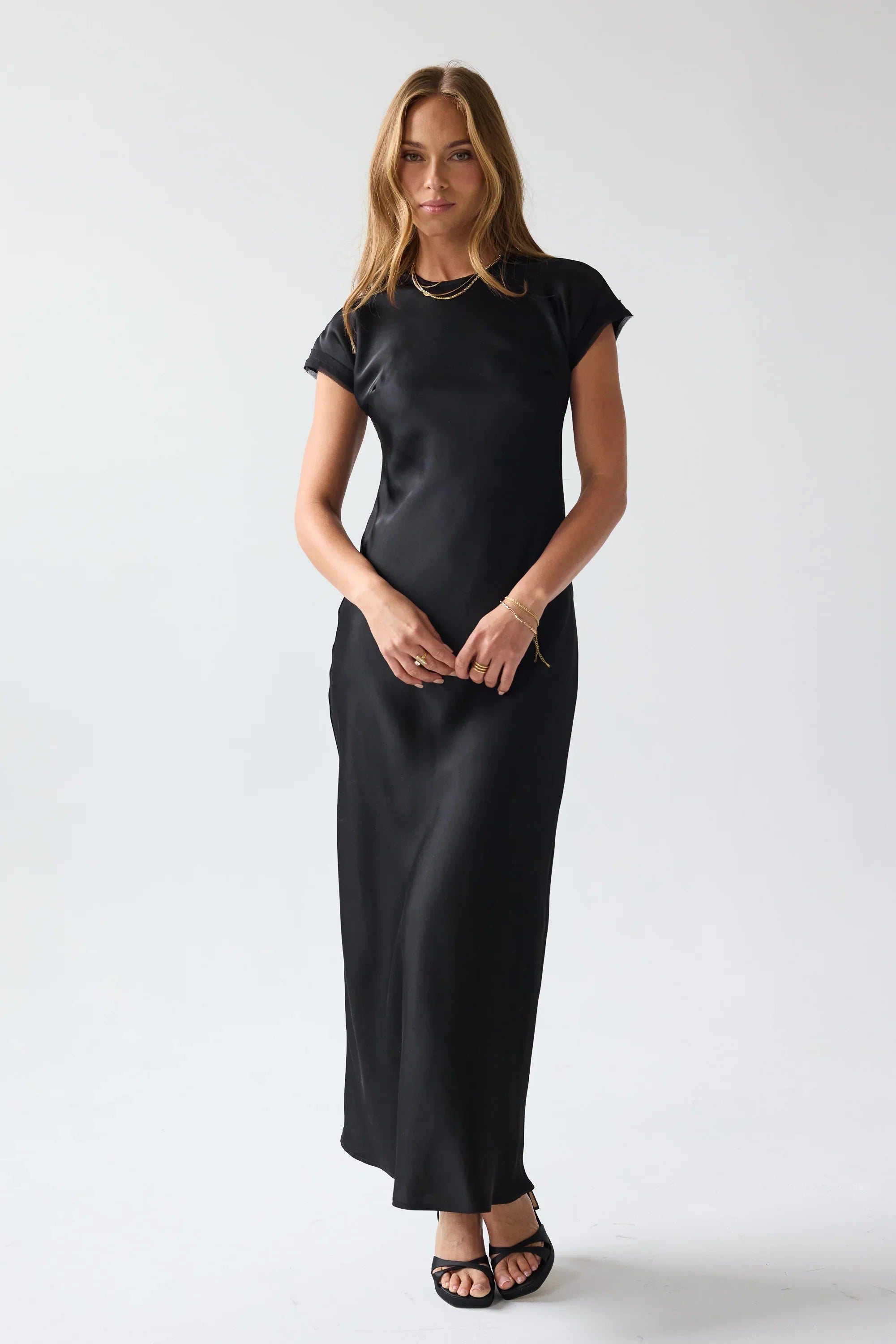 Hannah Satin Maxi Dress in Black