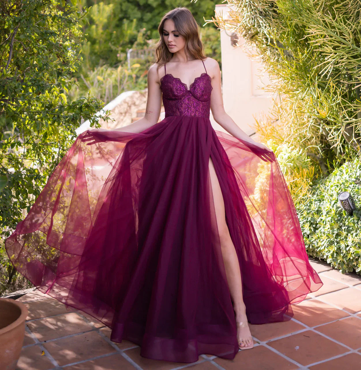 Dani Gown Mulberry Lace Tulle A line Dress