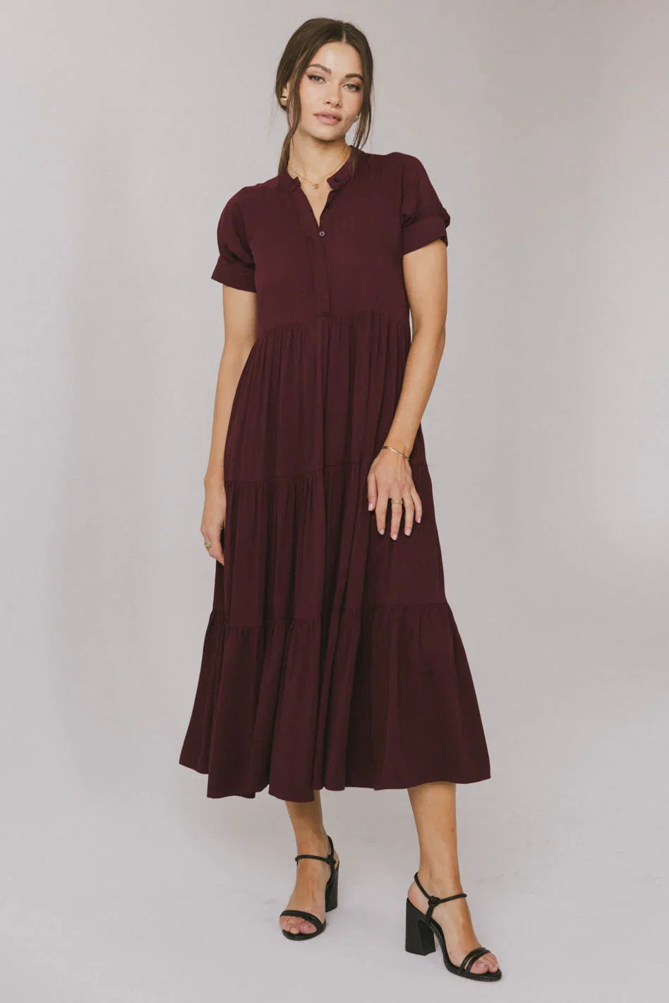 Amanda Tiered Dress in Burgundy FINAL SALE