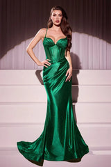 ALICE GOWN GLITTER DUSTED FITTED STRETCH SATIN DRESS