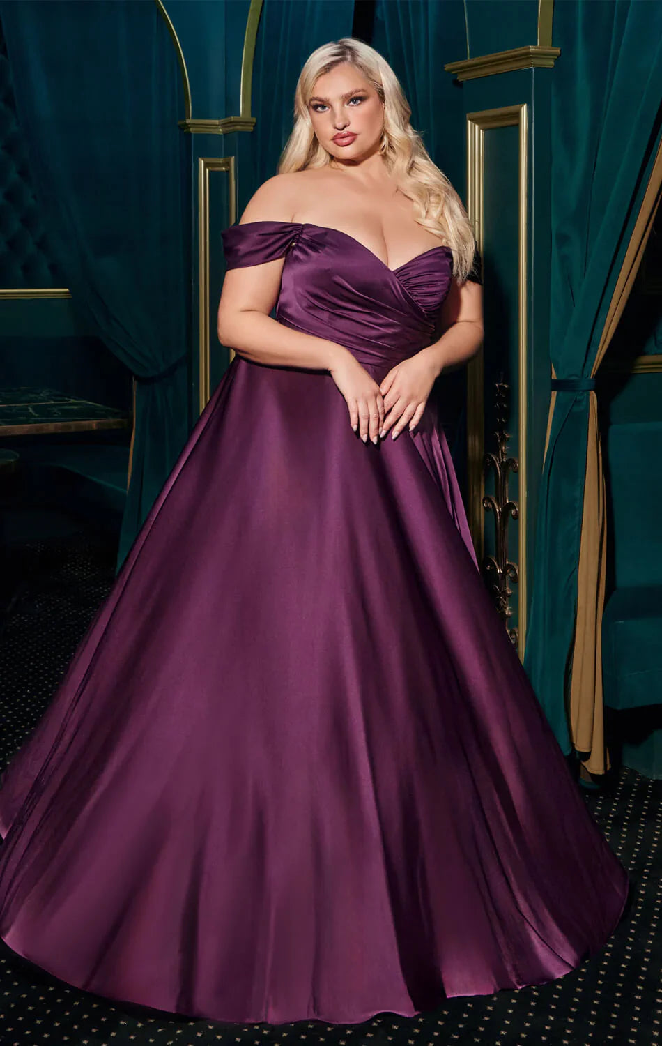 JILLIAN GOWN A LINE SOFT SATIN OFF THE SHOULDER DRESS