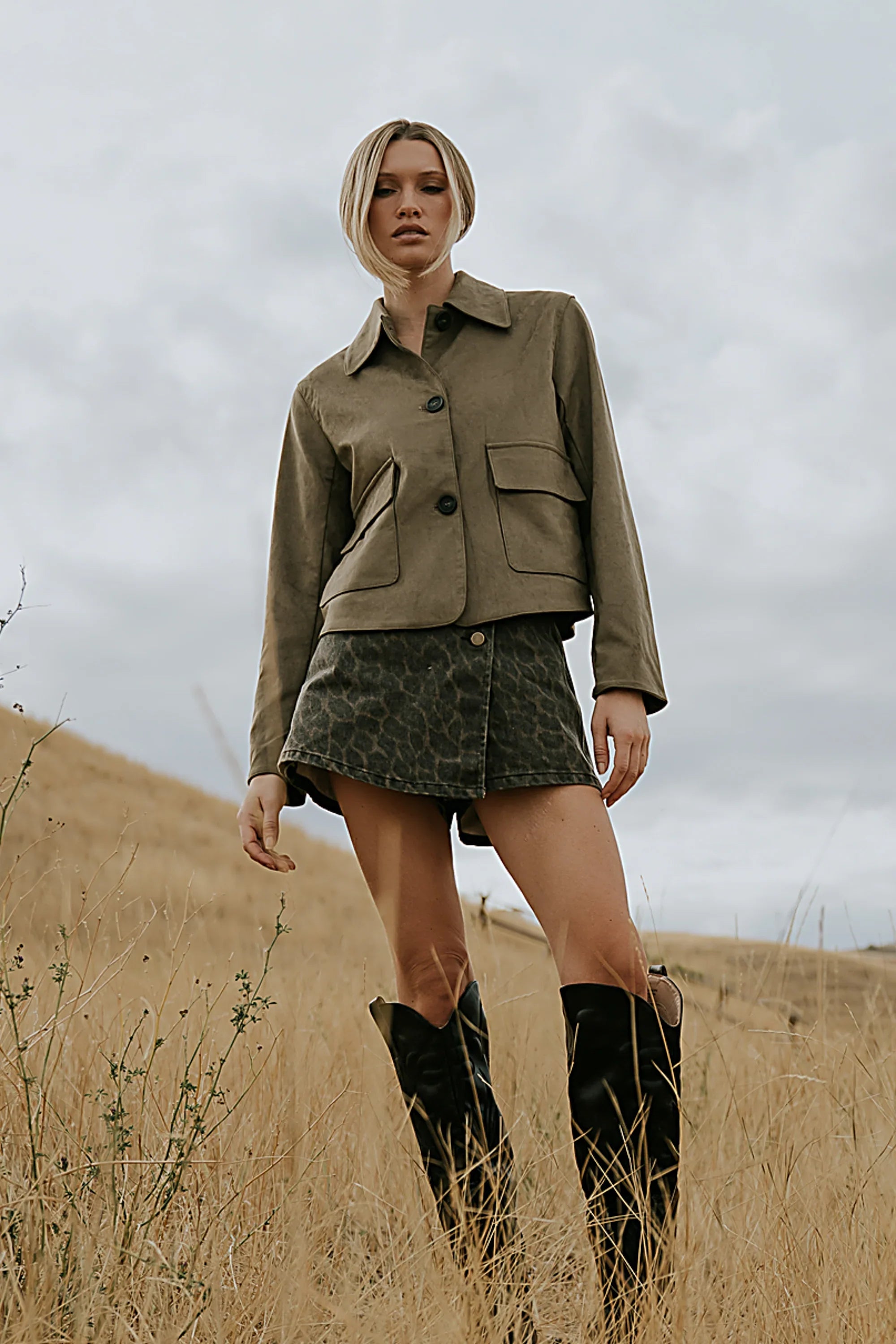 Aden Suede Jacket in Olive FINAL SALE