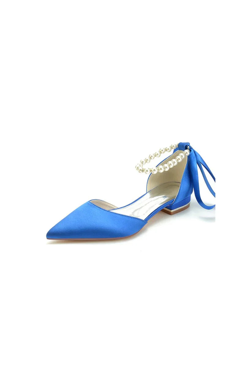 Pearl Ribbon Pointed Toe Ankle Strap Kitten Heels