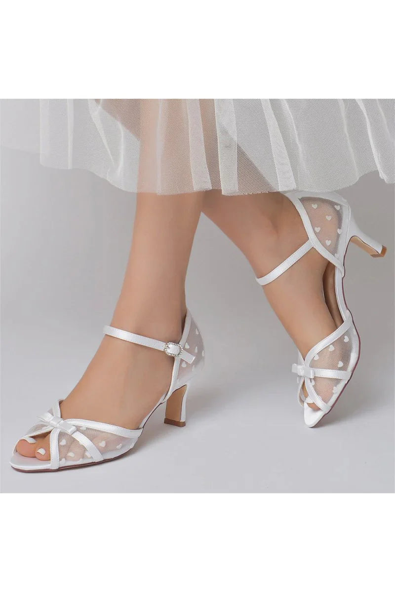 Peep Toe Mesh Strap Buckle Stiletto Heels With Bow