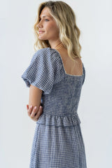 Renley Plaid Midi Dress in Navy