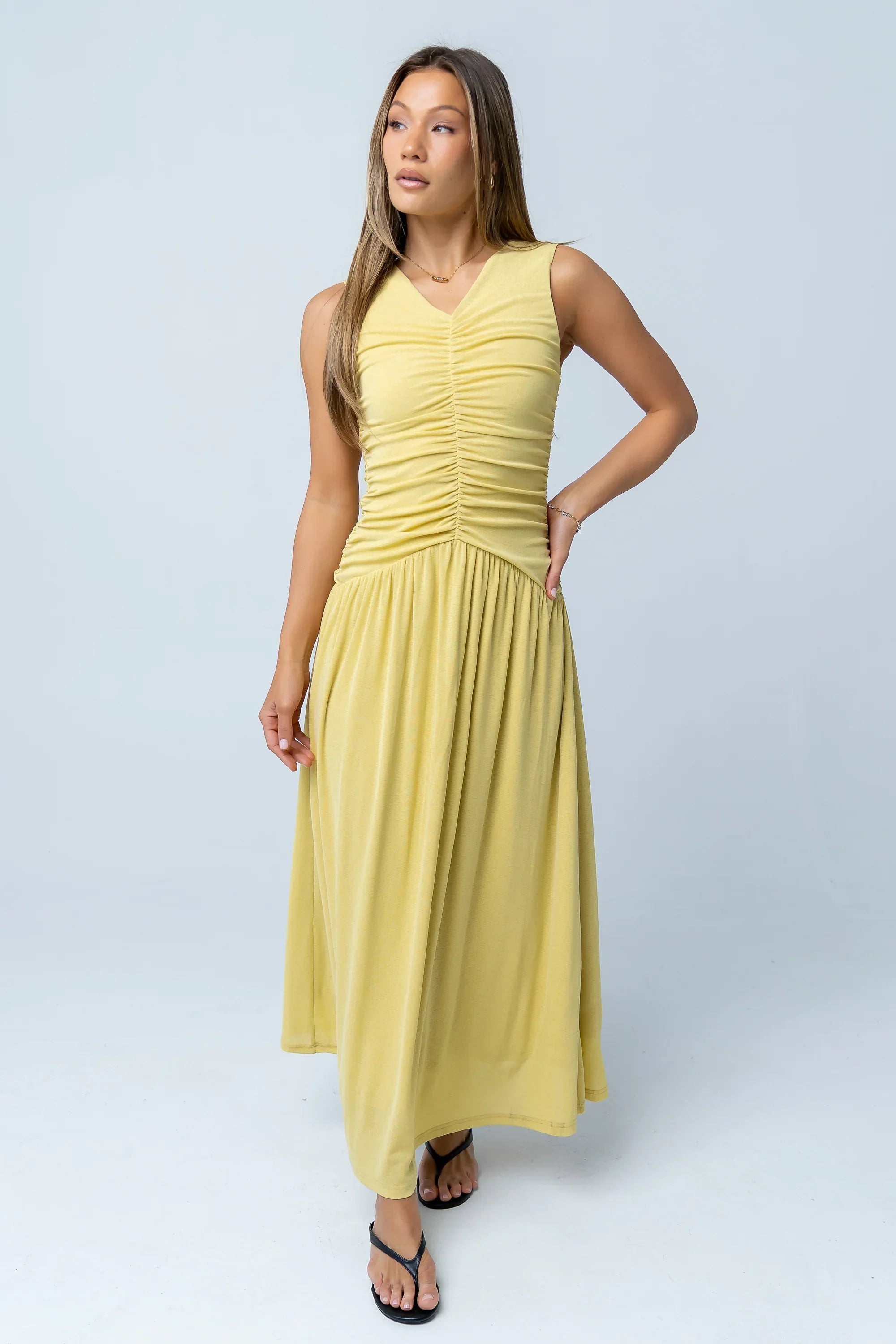 Kandi Ruched Maxi Dress in Yellow