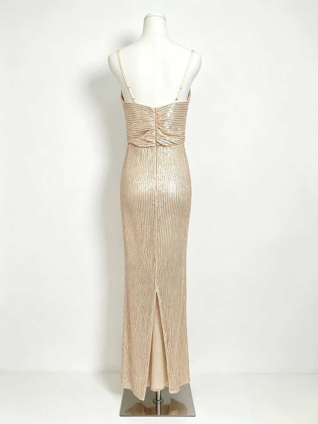Champagne Sequin Wrap Slit Maxi Cami Dress