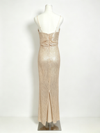 Champagne Sequin Wrap Slit Maxi Cami Dress