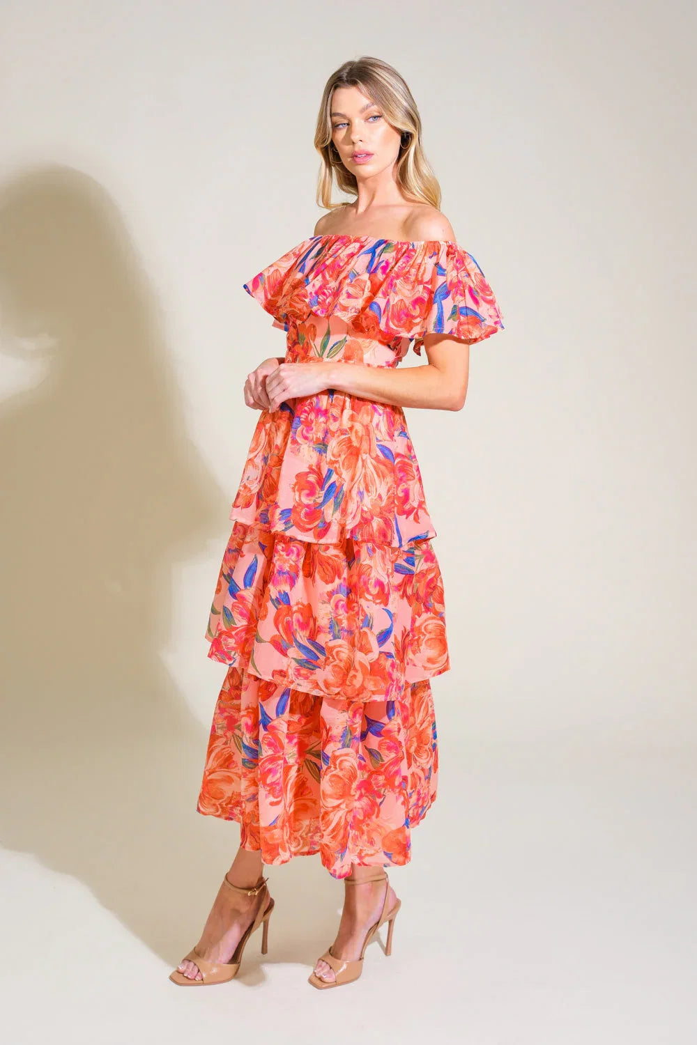 STROLL THE AVENUES MIDI DRESS PEACH FINAL SALE