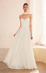 Ella Gown A line Strapless Chiffon Dress With Scarf Off White
