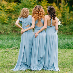 A Line Chiffon Convertible Sky Blue Bridesmaid Dress