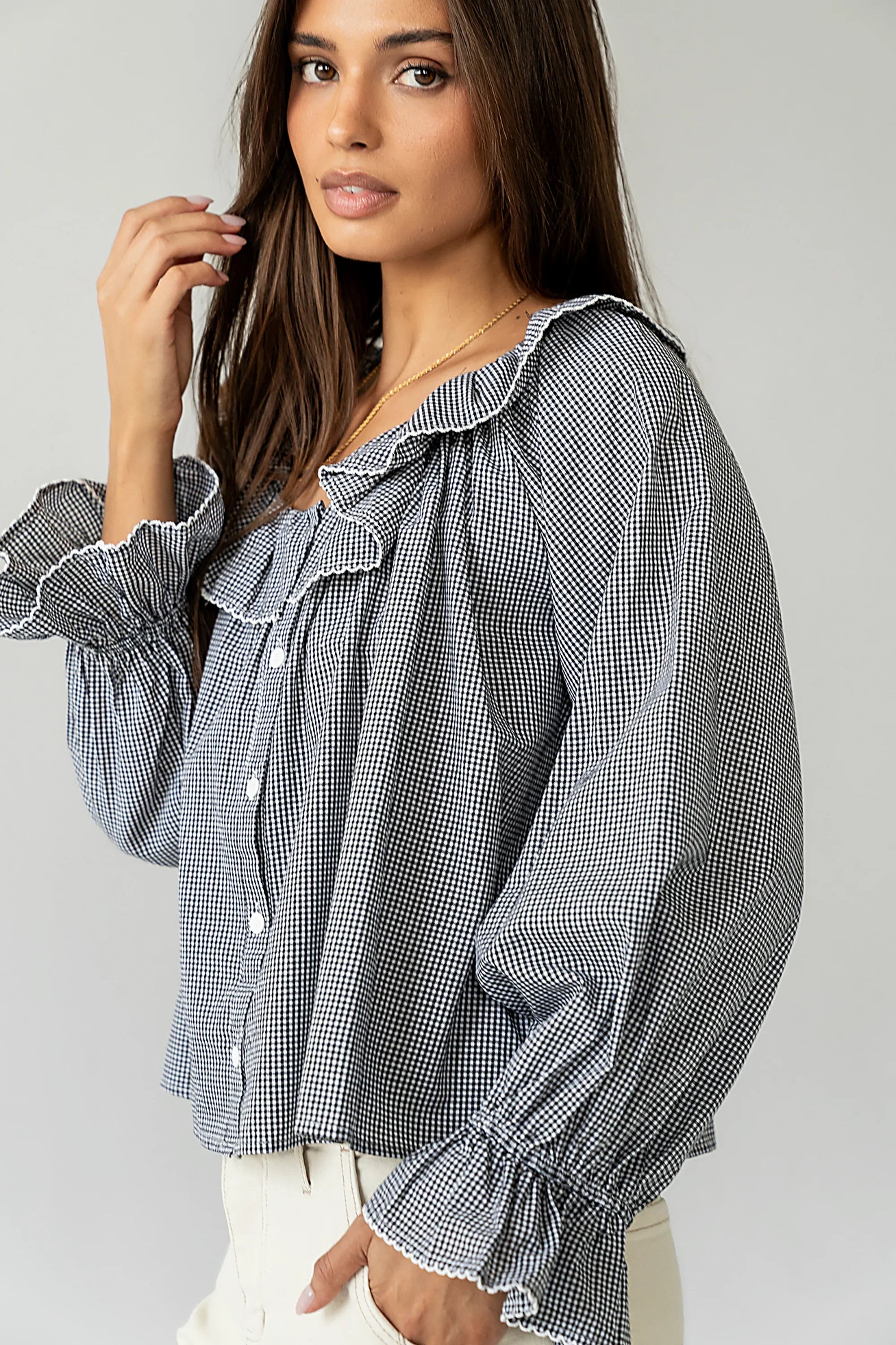 Ayla Gingham Blouse in Black