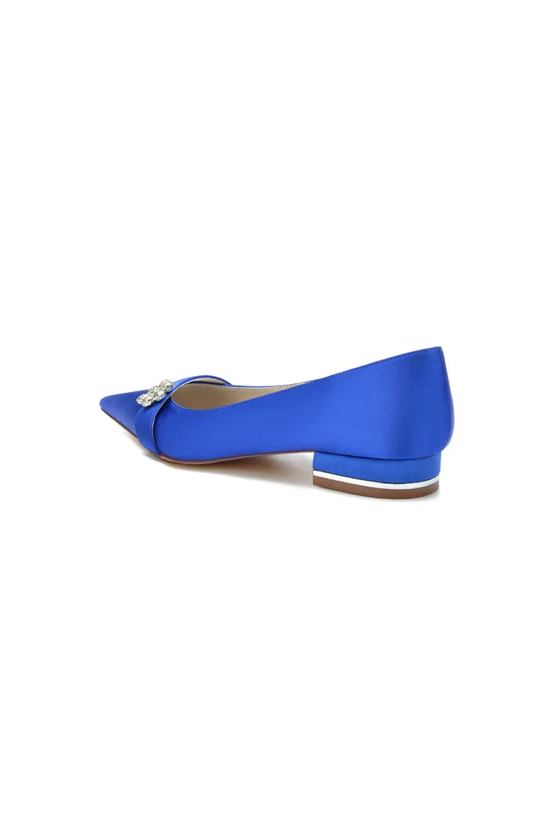 Satin Pointed Toe Floral Beading Kitten Heels