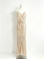 Champagne Sequin Wrap Slit Maxi Cami Dress