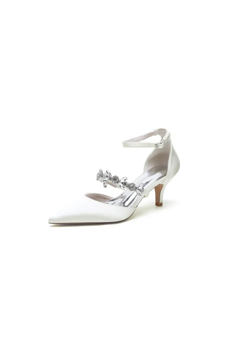 Pointed Toe Rhinestone Ankle Straps High Heels