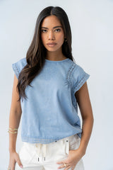 Maisey Embroidered Top in Blue